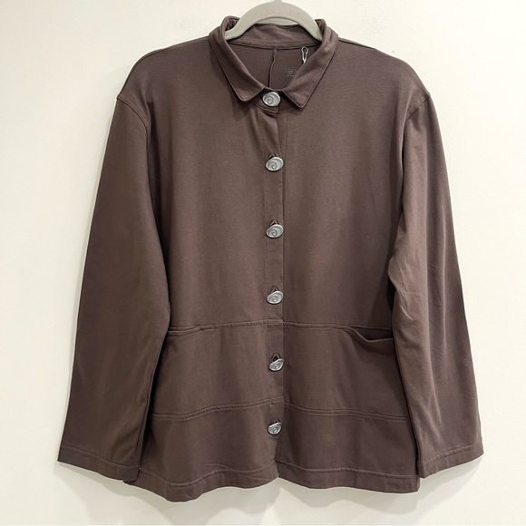 White Lotus by Neon Buddha chocolate brown button front jacket cotton spandex M - Picture 1 of 7